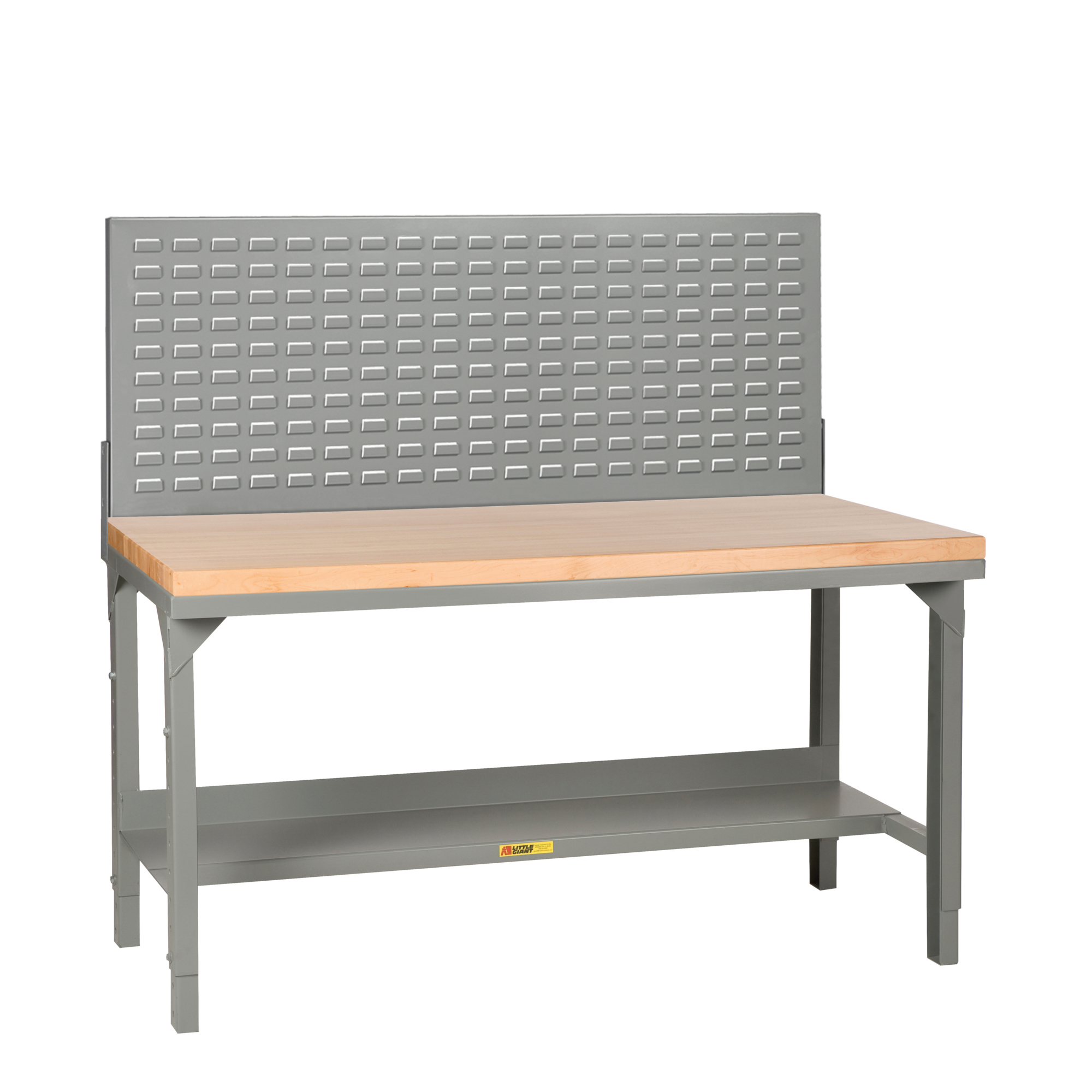Little Giant Steel Workbench - 48in. x 30in., Adjustable Height, Butcher Block Top, 3000-Lb. Capacity, Louvered Panel, Model# WSJ2-3048-AH-LP